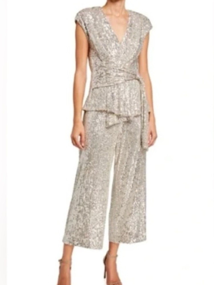Jay Godfrey Silver Sequin Jumpsuit - Size 12 Nwt